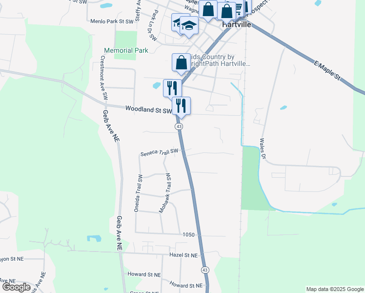 map of restaurants, bars, coffee shops, grocery stores, and more near 661 South Prospect Avenue in Hartville