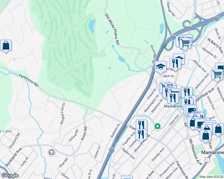 map of restaurants, bars, coffee shops, grocery stores, and more near 19 Country Road in Mamaroneck