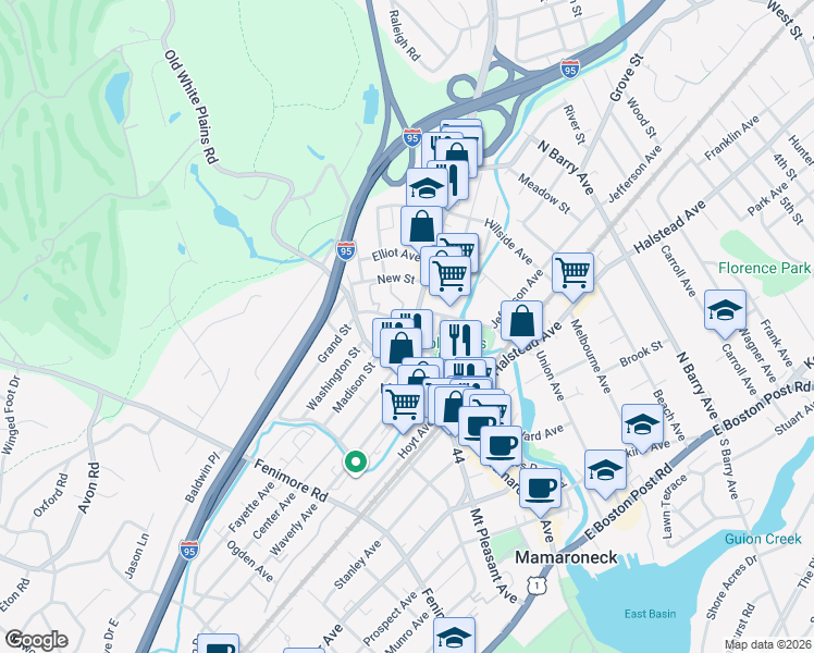 map of restaurants, bars, coffee shops, grocery stores, and more near 737 Mamaroneck Avenue in Mamaroneck