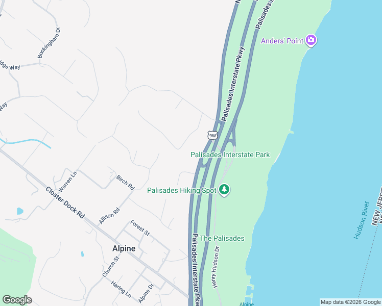 map of restaurants, bars, coffee shops, grocery stores, and more near 32 Schaffer Road in Alpine