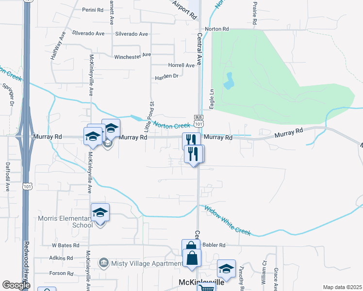 map of restaurants, bars, coffee shops, grocery stores, and more near 2771 Strating Court in McKinleyville