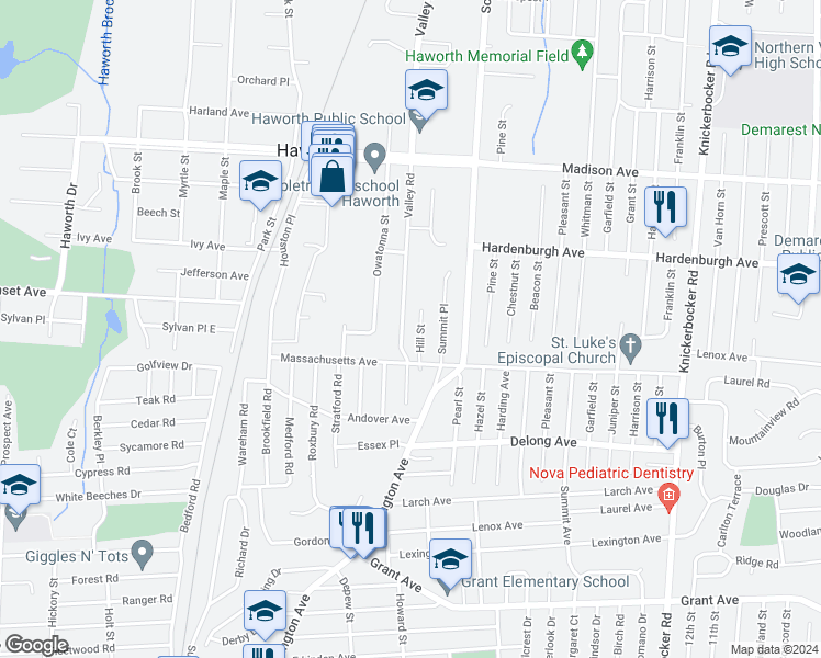 map of restaurants, bars, coffee shops, grocery stores, and more near 37 Valley Road in Haworth