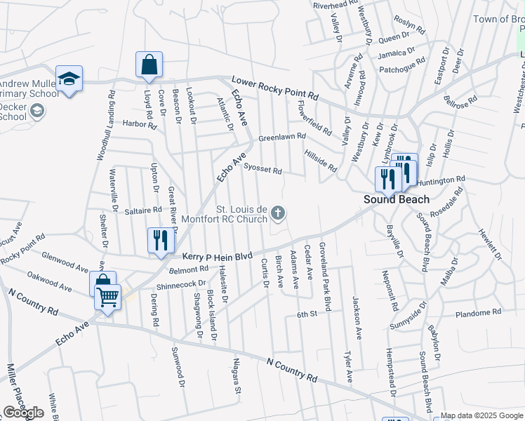map of restaurants, bars, coffee shops, grocery stores, and more near 112 Curtis Drive in Sound Beach