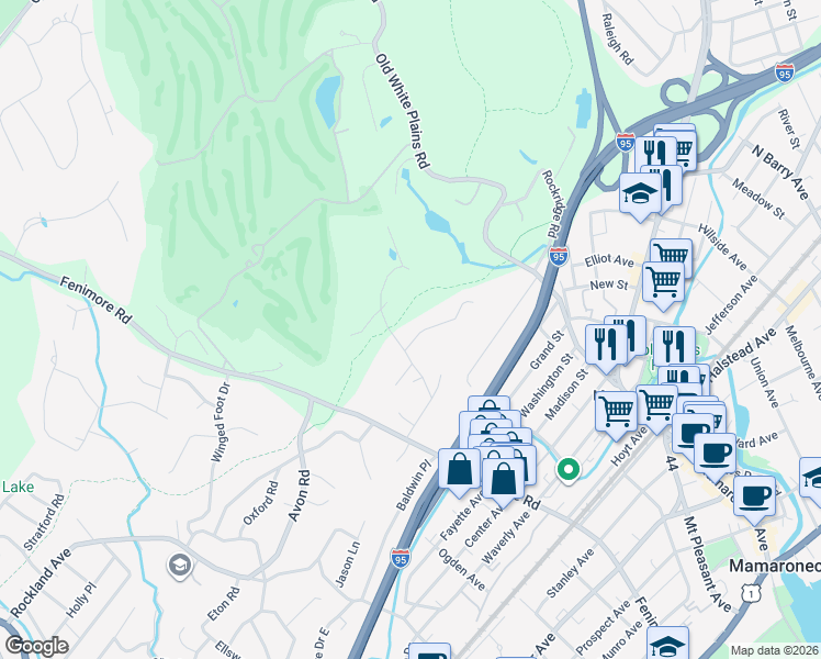 map of restaurants, bars, coffee shops, grocery stores, and more near 19 Country Road in Mamaroneck