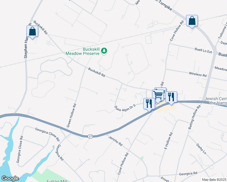 map of restaurants, bars, coffee shops, grocery stores, and more near 5 Pony Ramble in East Hampton