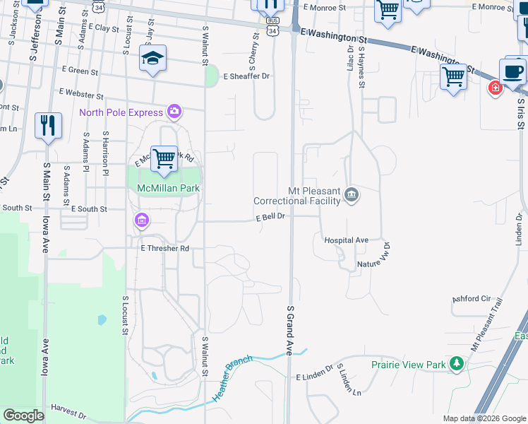 map of restaurants, bars, coffee shops, grocery stores, and more near 803 East Bell Drive in Mount Pleasant