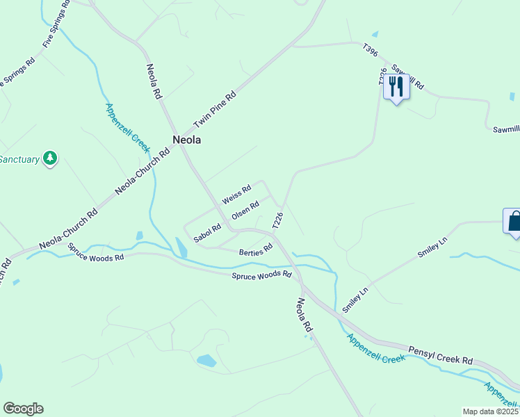 map of restaurants, bars, coffee shops, grocery stores, and more near 124 Olsen Road in Stroudsburg