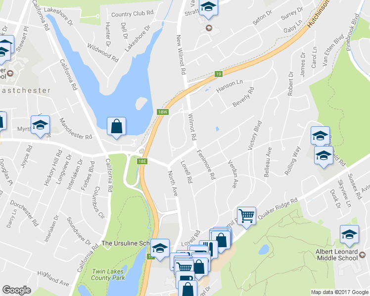 map of restaurants, bars, coffee shops, grocery stores, and more near 27 Stony Gate Oval in New Rochelle