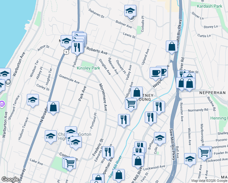 map of restaurants, bars, coffee shops, grocery stores, and more near 178 Chase Avenue in Yonkers