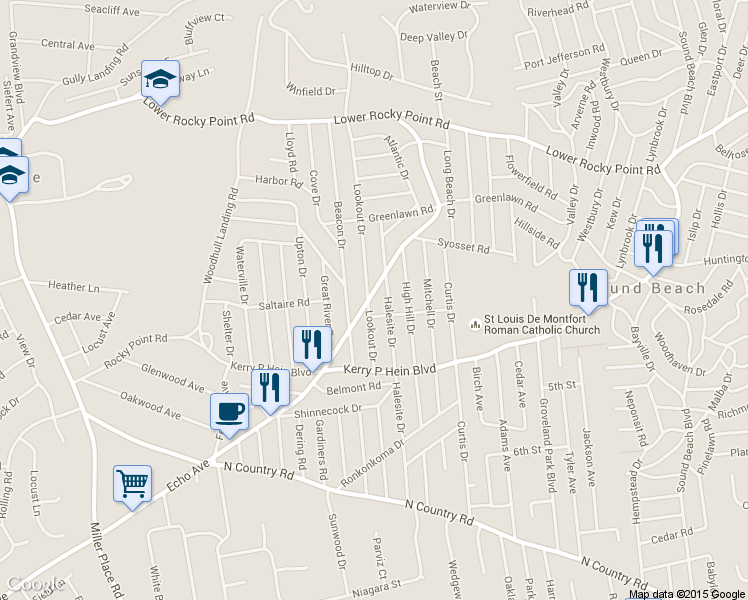 map of restaurants, bars, coffee shops, grocery stores, and more near 336 Echo Avenue in Sound Beach