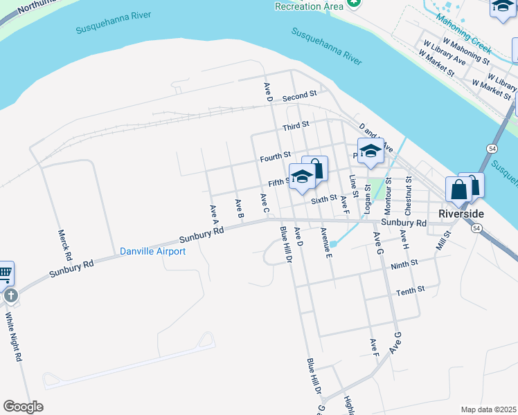 map of restaurants, bars, coffee shops, grocery stores, and more near 501-511 Avenue B in Danville