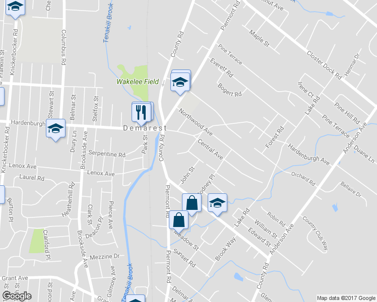 map of restaurants, bars, coffee shops, grocery stores, and more near 0 Demarest Avenue in Demarest