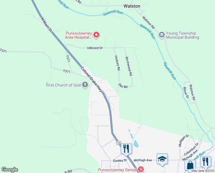 map of restaurants, bars, coffee shops, grocery stores, and more near 41 Dutch Lane in Punxsutawney
