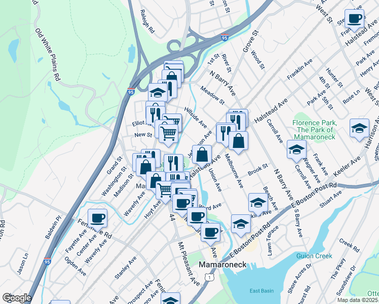 map of restaurants, bars, coffee shops, grocery stores, and more near 306 Jefferson Avenue in Mamaroneck