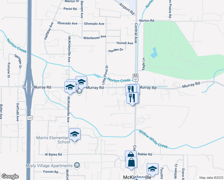 map of restaurants, bars, coffee shops, grocery stores, and more near 1470 Murray Road in McKinleyville
