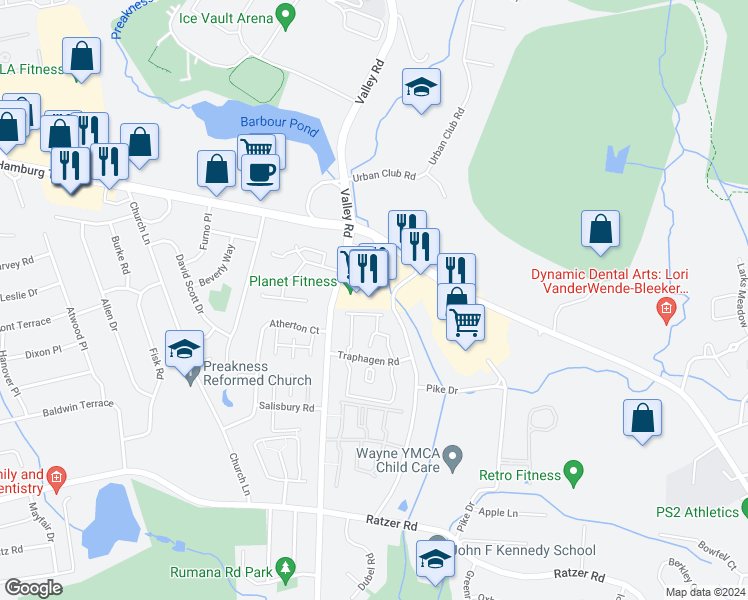 map of restaurants, bars, coffee shops, grocery stores, and more near 777 Hamburg Turnpike in Wayne