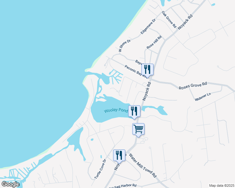 map of restaurants, bars, coffee shops, grocery stores, and more near 3 Edgemere Drive in Southampton