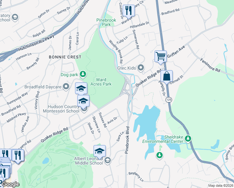 map of restaurants, bars, coffee shops, grocery stores, and more near 456 Quaker Ridge Road in New Rochelle