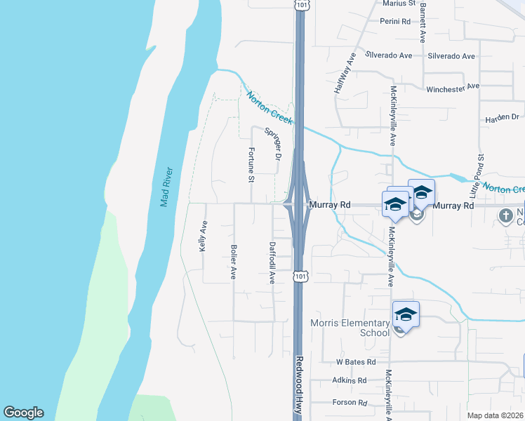 map of restaurants, bars, coffee shops, grocery stores, and more near 844 Murray Road in McKinleyville