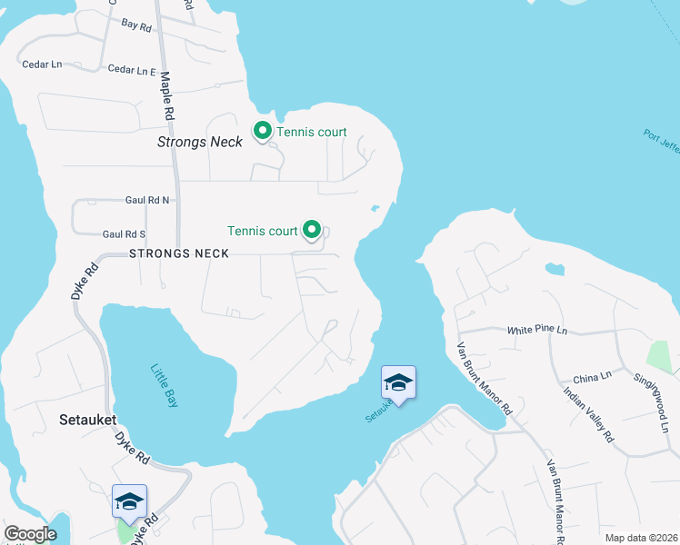 map of restaurants, bars, coffee shops, grocery stores, and more near 92 Dyke Road in Setauket- East Setauket