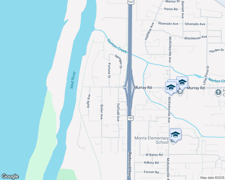 map of restaurants, bars, coffee shops, grocery stores, and more near 844 Murray Road in McKinleyville