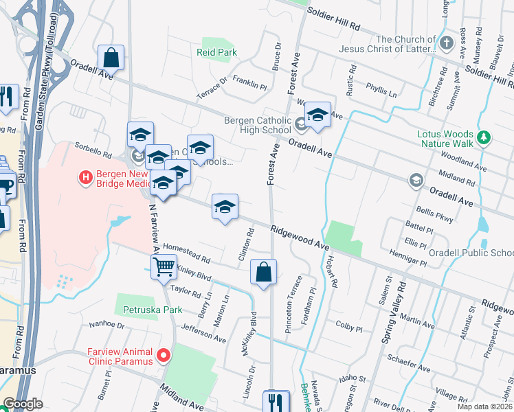 map of restaurants, bars, coffee shops, grocery stores, and more near 394 Wagner Court in Paramus