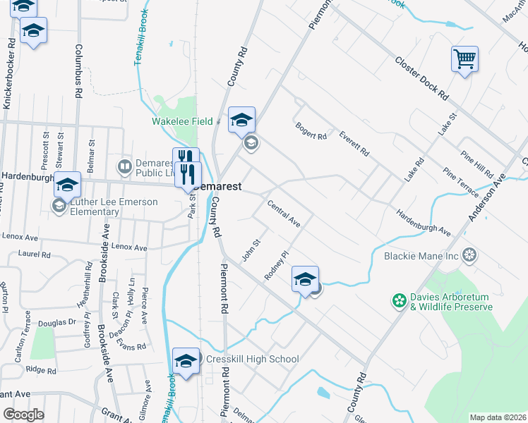 map of restaurants, bars, coffee shops, grocery stores, and more near 40 Lincoln Street in Demarest