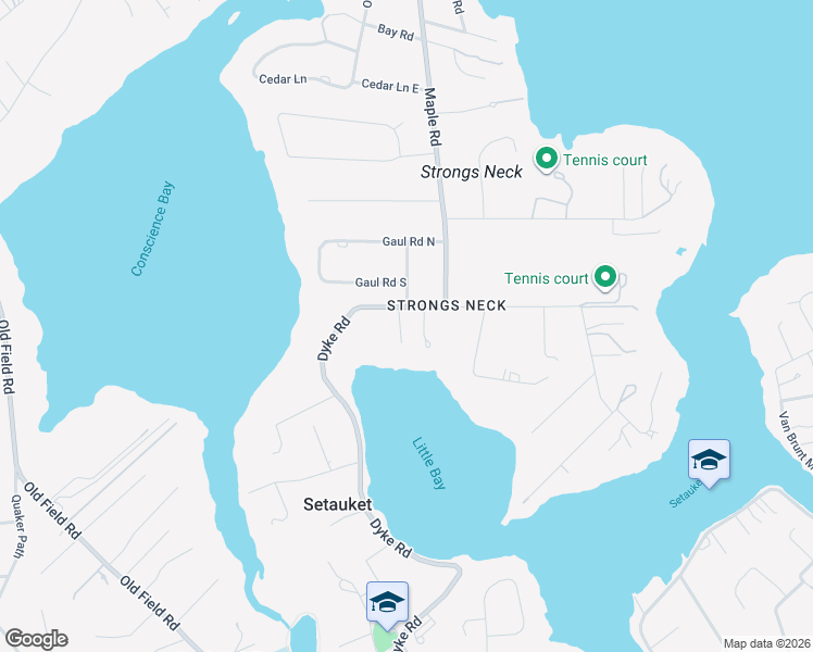 map of restaurants, bars, coffee shops, grocery stores, and more near 59 Dyke Road in Setauket- East Setauket