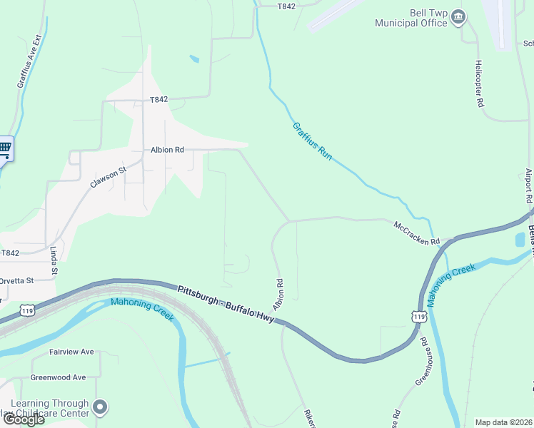 map of restaurants, bars, coffee shops, grocery stores, and more near 516 Albion Road in Punxsutawney