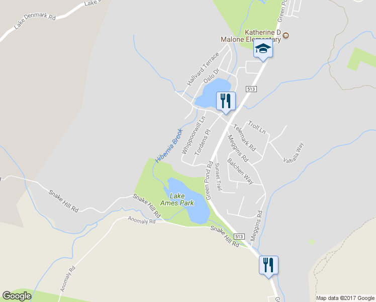 map of restaurants, bars, coffee shops, grocery stores, and more near 33 Whippoorwill Lane in Rockaway