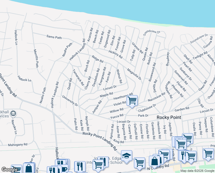 map of restaurants, bars, coffee shops, grocery stores, and more near 1 Fern Road in Rocky Point