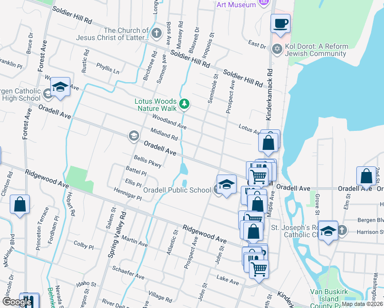 map of restaurants, bars, coffee shops, grocery stores, and more near 401 Seminole Street in Oradell