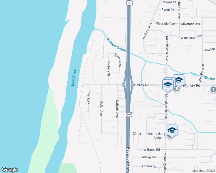 map of restaurants, bars, coffee shops, grocery stores, and more near 844 Murray Road in McKinleyville