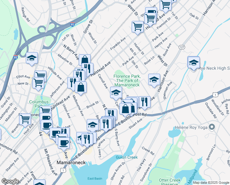 map of restaurants, bars, coffee shops, grocery stores, and more near 312 Wagner Avenue in Mamaroneck
