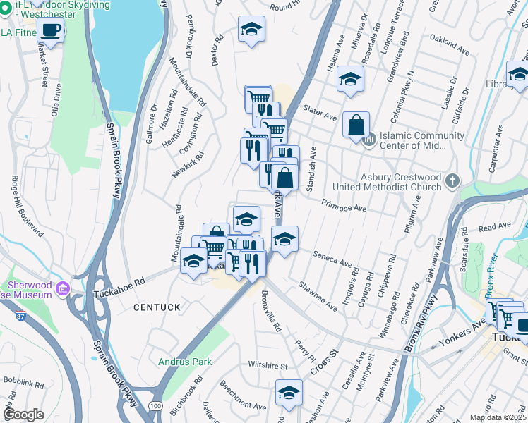 map of restaurants, bars, coffee shops, grocery stores, and more near 1 Sadore Lane in Yonkers