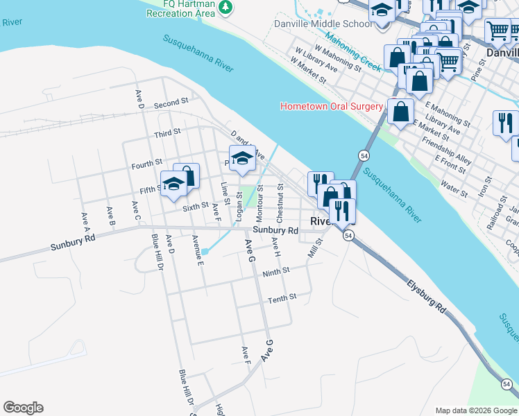 map of restaurants, bars, coffee shops, grocery stores, and more near 299 Gearhart St in Riverside