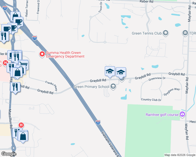 map of restaurants, bars, coffee shops, grocery stores, and more near 2219 Graybill Road in Uniontown