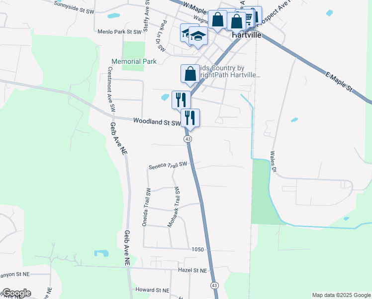 map of restaurants, bars, coffee shops, grocery stores, and more near 661 South Prospect Avenue in Hartville