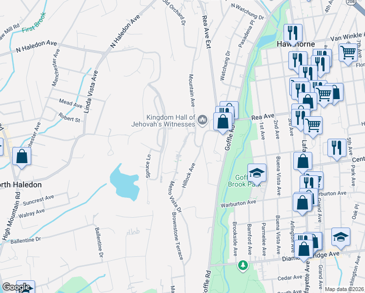 map of restaurants, bars, coffee shops, grocery stores, and more near 88 Metro Vista Drive in Hawthorne
