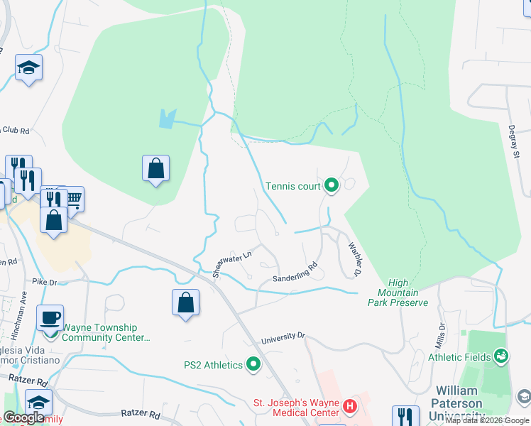 map of restaurants, bars, coffee shops, grocery stores, and more near 35 Morning Watch Road in Wayne