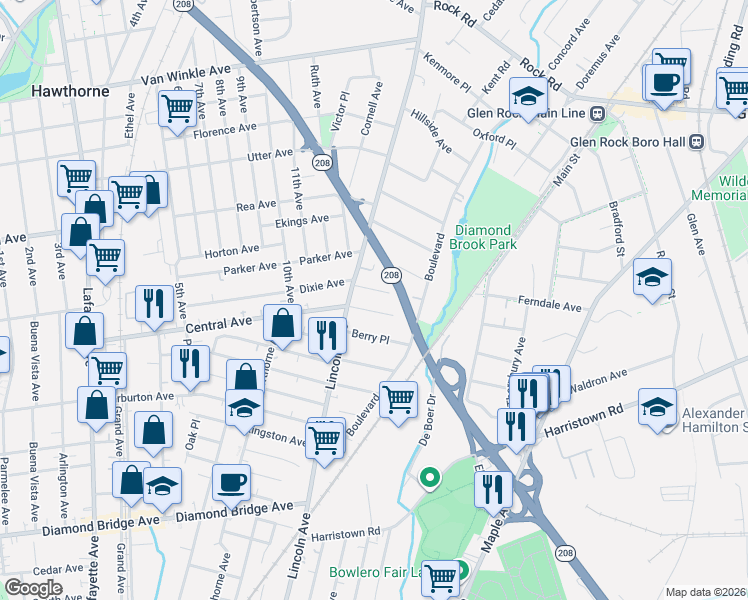 map of restaurants, bars, coffee shops, grocery stores, and more near 24 William Place in Glen Rock