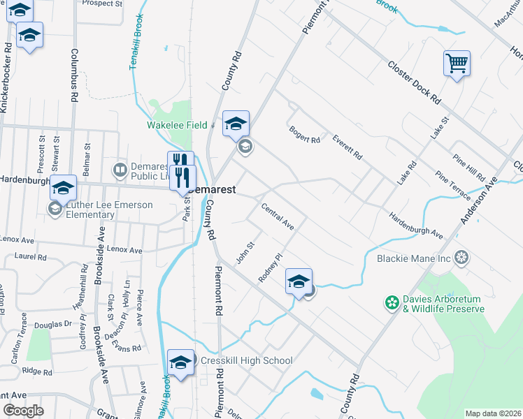 map of restaurants, bars, coffee shops, grocery stores, and more near 40 Lincoln Street in Demarest