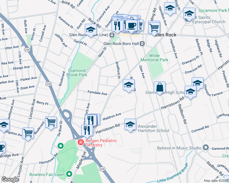 map of restaurants, bars, coffee shops, grocery stores, and more near 869 Maple Avenue in Glen Rock