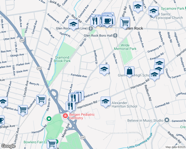 map of restaurants, bars, coffee shops, grocery stores, and more near 869 Maple Avenue in Glen Rock