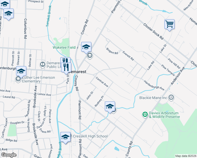 map of restaurants, bars, coffee shops, grocery stores, and more near 40 Lincoln Street in Demarest