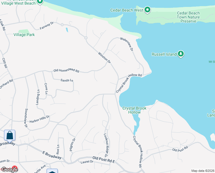 map of restaurants, bars, coffee shops, grocery stores, and more near 424 Oakwood Road in Port Jefferson
