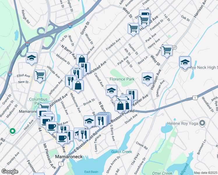 map of restaurants, bars, coffee shops, grocery stores, and more near 312 Wagner Avenue in Mamaroneck