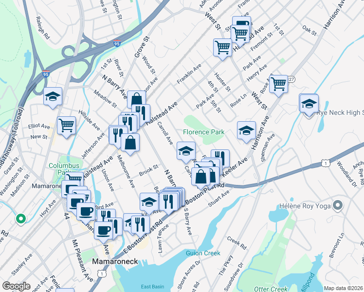 map of restaurants, bars, coffee shops, grocery stores, and more near 312 Wagner Avenue in Mamaroneck
