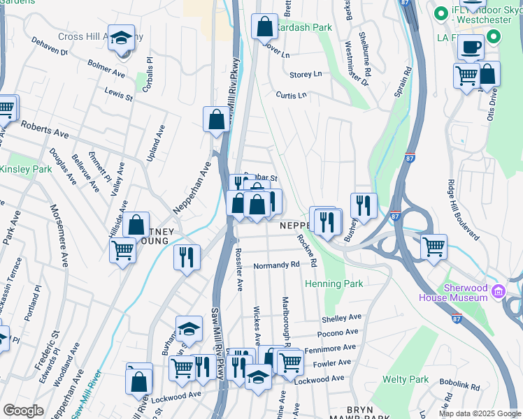 map of restaurants, bars, coffee shops, grocery stores, and more near 33 Tuckahoe Road in Yonkers