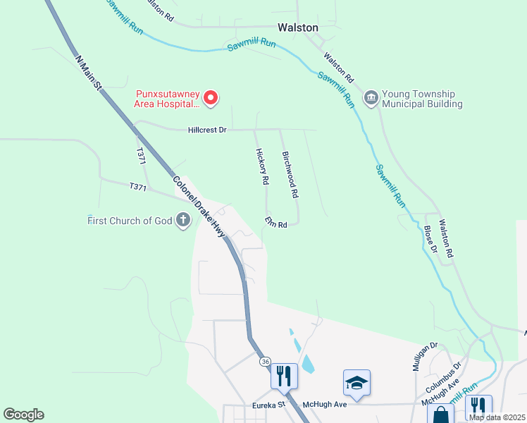 map of restaurants, bars, coffee shops, grocery stores, and more near 41 Dutch Lane in Punxsutawney